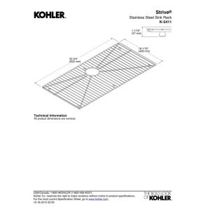 KOHLER Stainless Steel Sink Rack 32.75 x 16 Inch - Fits K-5283 Strive Kitchen Sink | Durable Dish Drying Rack | Perfect for Dish Organization & Countertop Space Saving