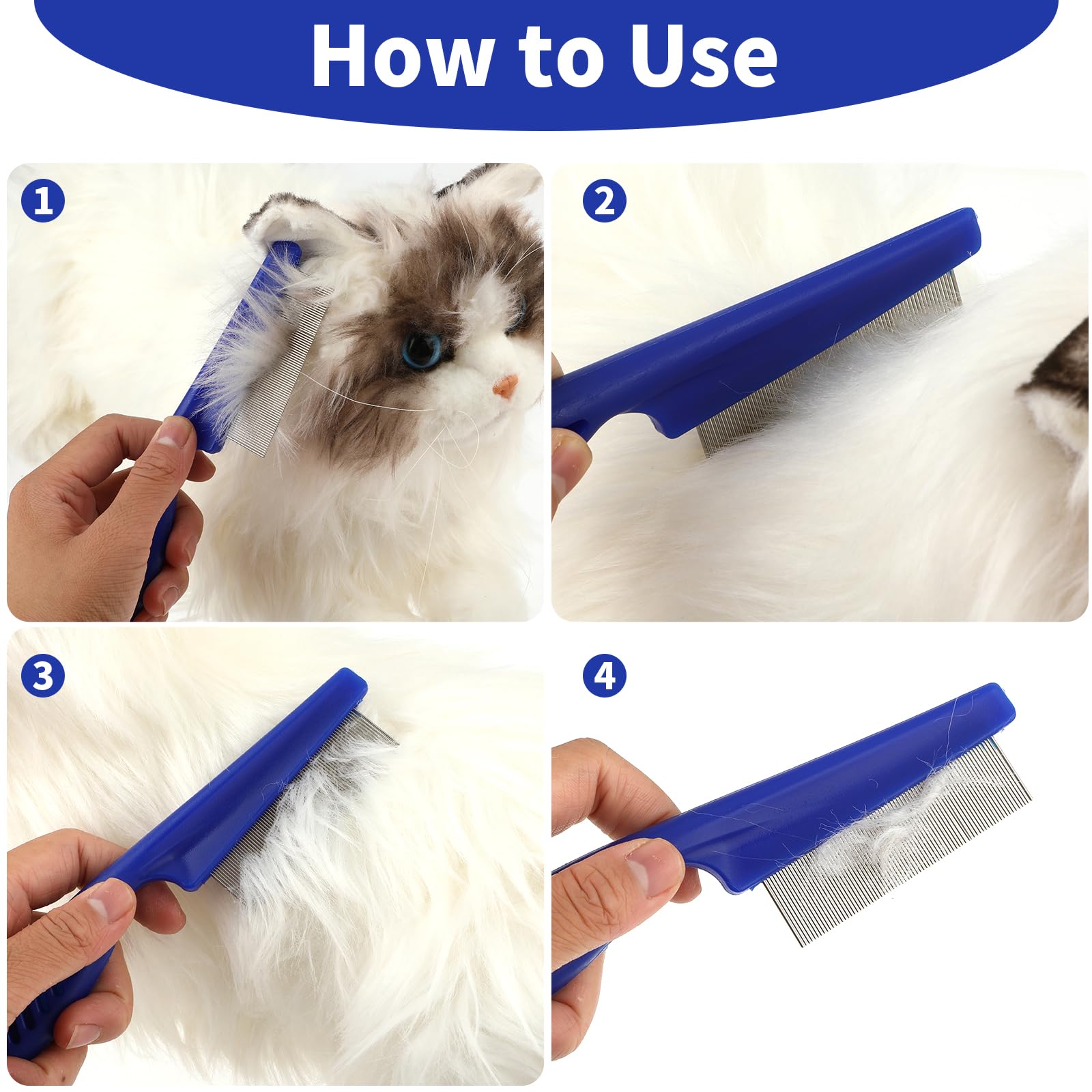 2-in-1 Stainless Steel Pet Grooming Comb Kit - Dual Sided Dog Comb for Hair Removal, Tangle & Flea Control - Tear Stain Remover & Massage Brush (2 Pack, Blue) - Perfect for Daily Grooming & Professional Pet Care