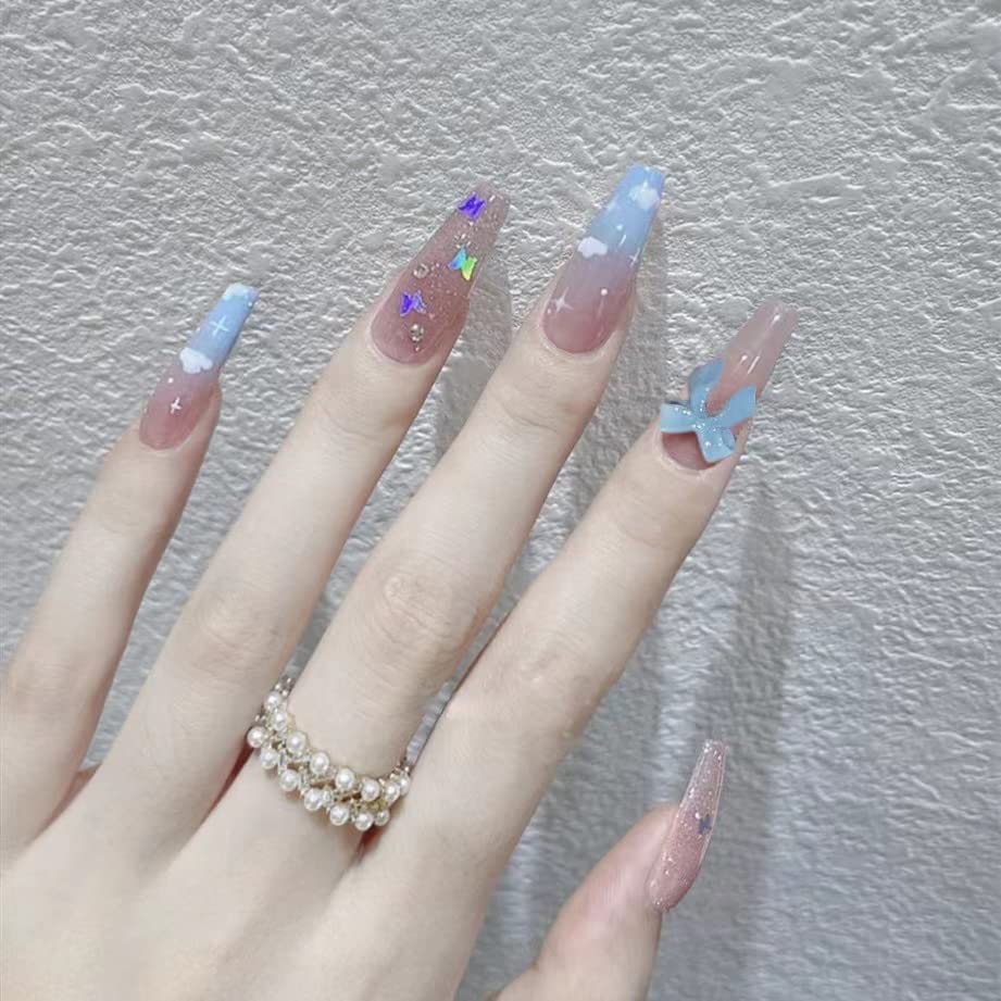 Pink Blue Gradient Clouds Bow Butterfly
