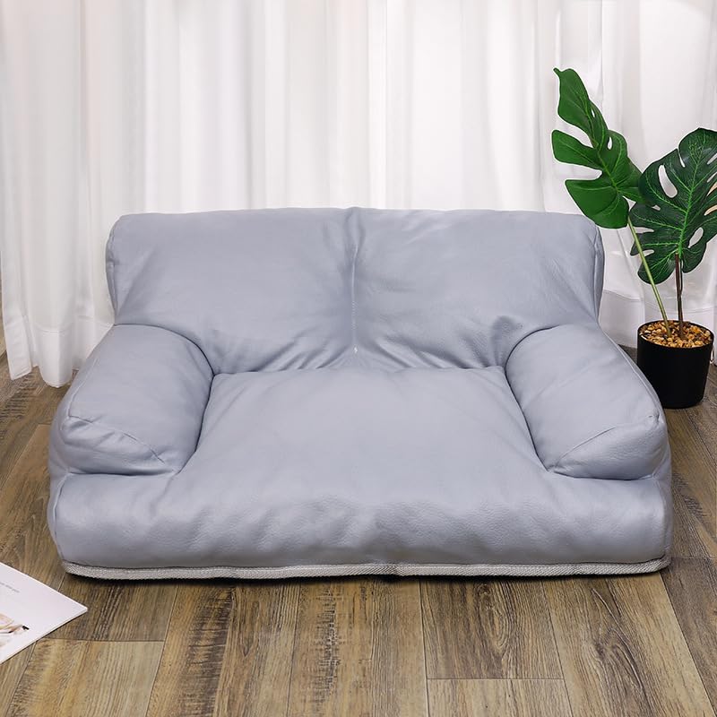 Premium PU Leather Pet Sofa & Chair - Soft Calming Dog & Cat Bed for Small to Medium Pets - Cozy Pet Furniture for Living Room & Bedroom (Gray, Medium)