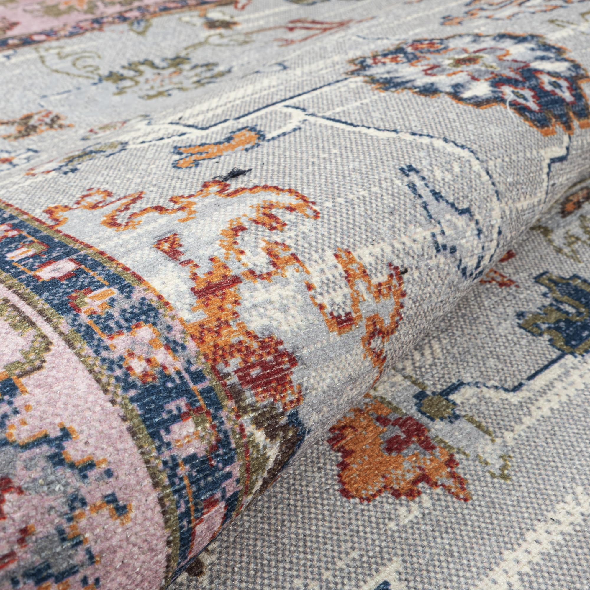 GLN Rugs Traditional Collection - Machine Washable Non-Slip Low Pile Chenille Area Rug 2'6