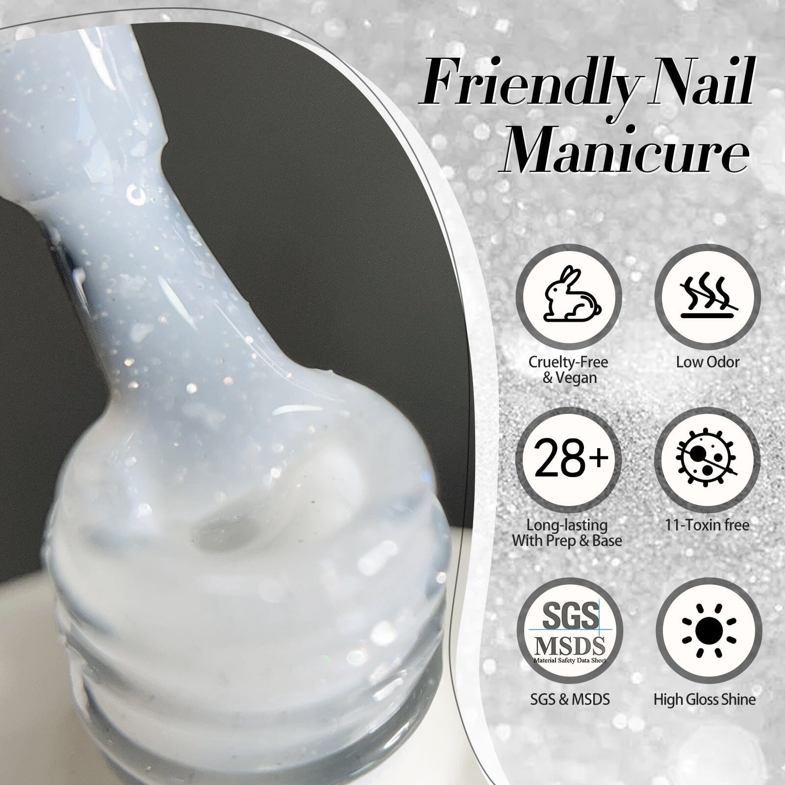 White Snow Glitter Jelly Gel Polish 15ml - Long Lasting Nail Polish for Manicure & Pedicure - Perfect for Christmas, Winter Nail Art & Special Occasions