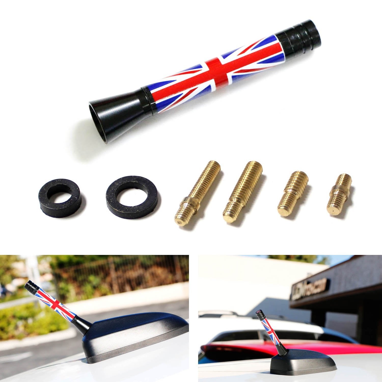 3 Red Union Jack UK British Flag Design Short Antenna for MINI Cooper - Stylish Car Accessory for British Enthusiasts & Mini Cooper Owners - Perfect for Car Shows, Road Trips & Patriotic Display
