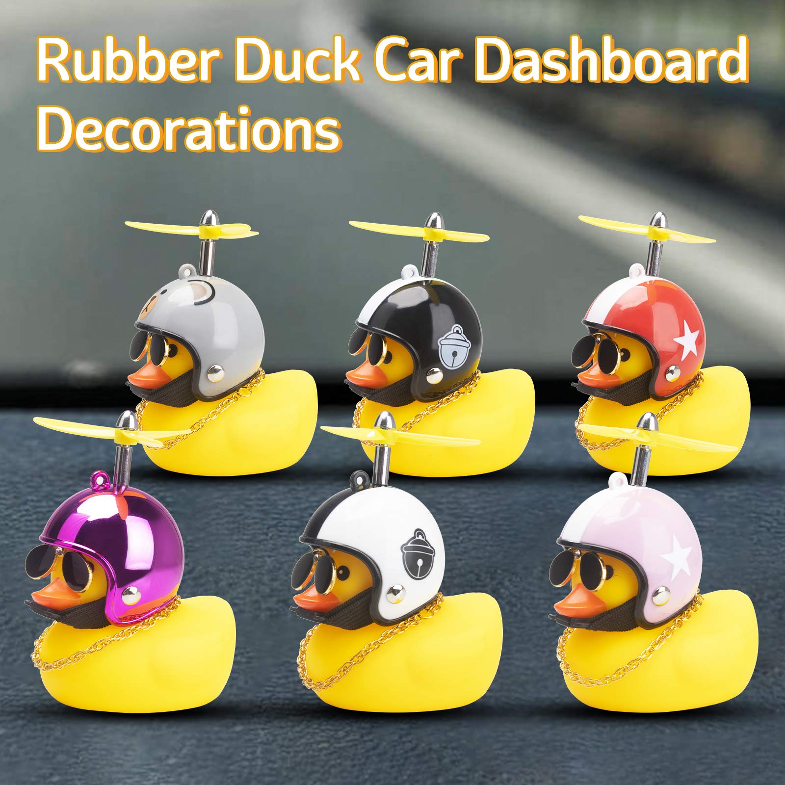 Wonuu Rubber Duck Toy Car Decor - Yellow Dashboard Duck with Cool Glasses & Helmet for Car Accessories