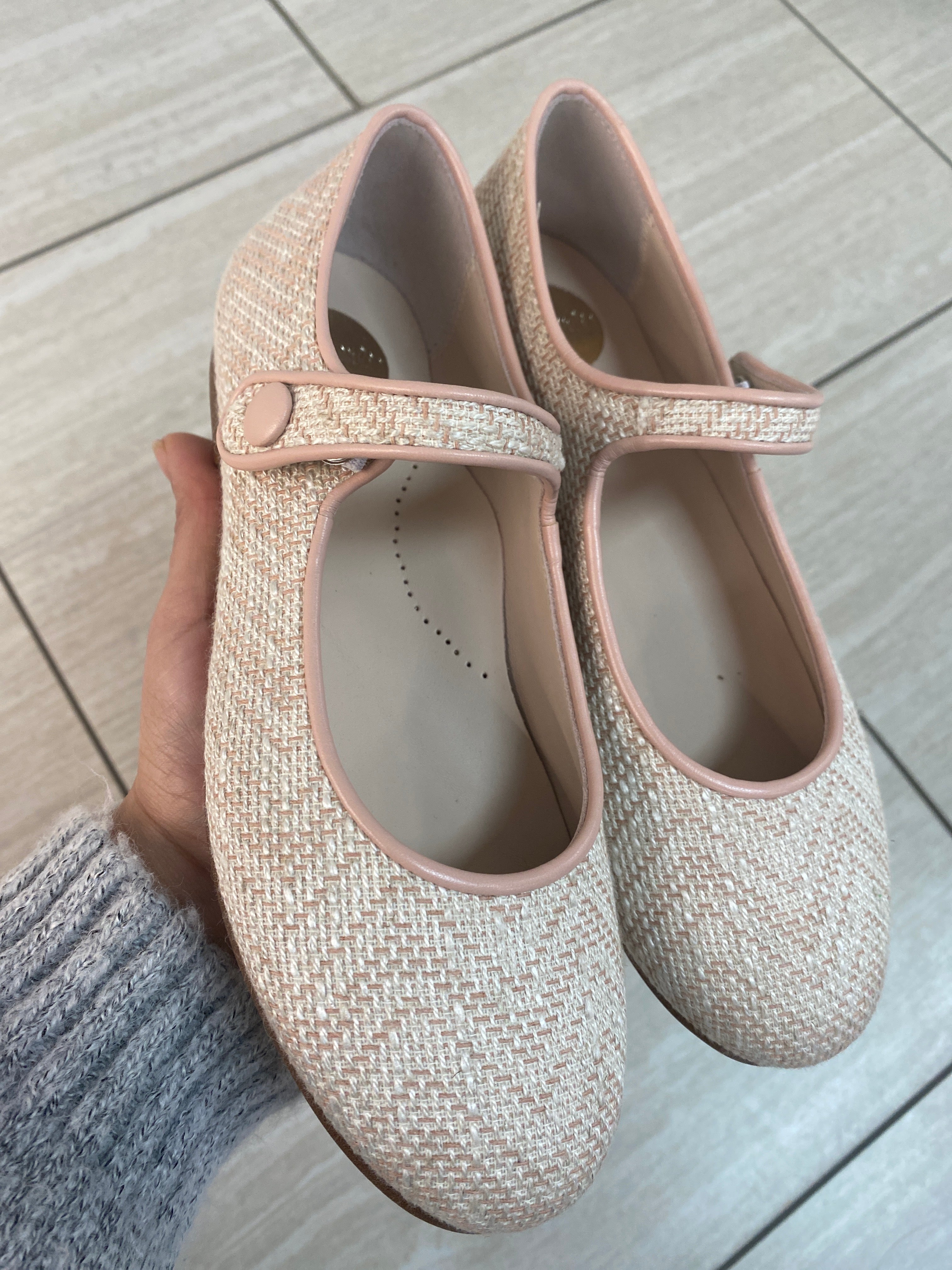 Beberlis Pink Linen Chevron Mary Jane Shoes for Women - Comfortable & Stylish Flats for Casual Wear, Office, and Special Occasions