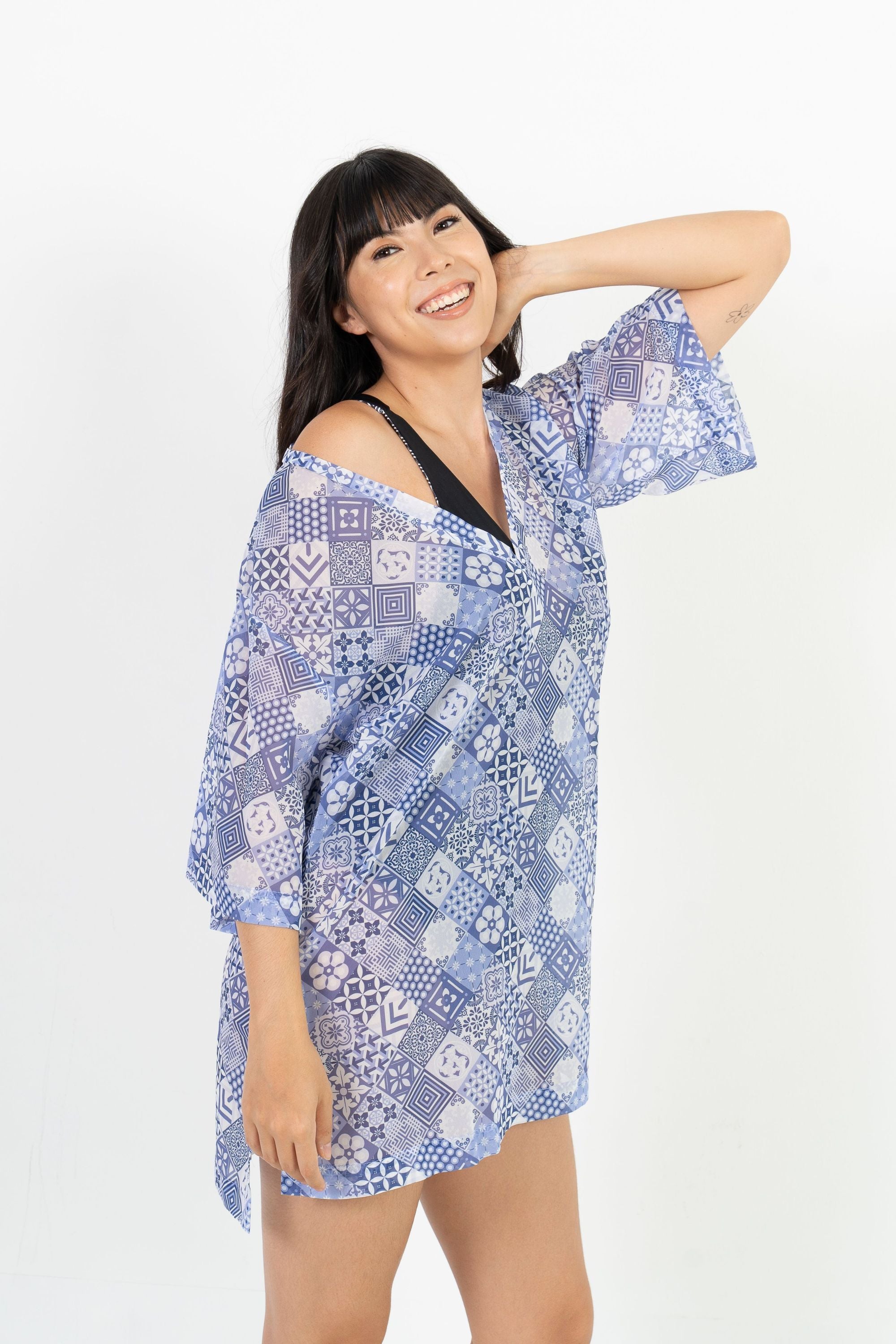Stylish Lagos Beach Tunic with Mosaic Print - Perfect for Summer Vacations, Beach Cover-ups & Boho Fashion