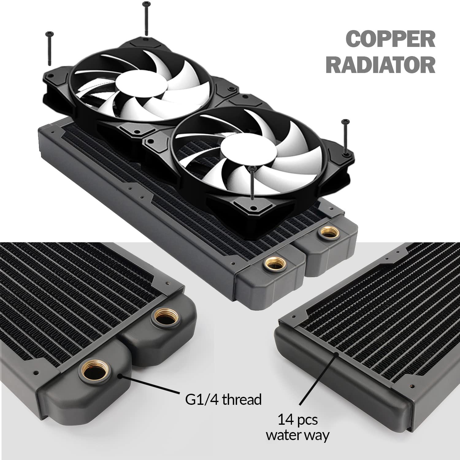 Dracaena 240mm CPU Liquid Cooler - 28mm Thick Aluminum Radiator with 14 Copper Tubes, Dual G1/4 Threads for High Performance PC Water Cooling System | Perfect for Gaming Rigs & Overclocking PCs