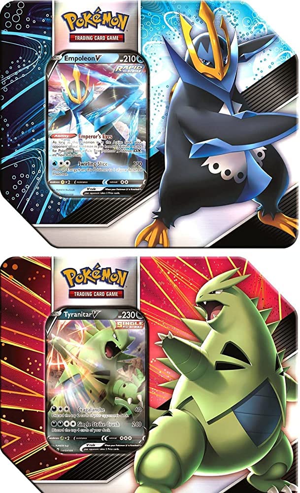 Pokemon V Strikers Tin Set - Tyranitar V & Empoleon V Collectible Trading Card Tins | Perfect for Pokemon TCG Battles, Gifts & Collectors Display