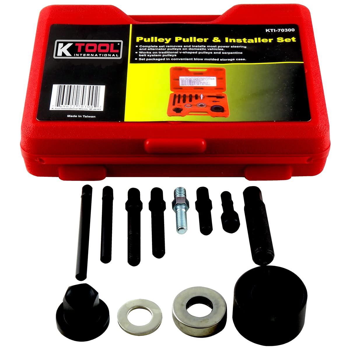 K Tool International Professional Pulley Puller & Installer Set - Heavy Duty Automotive Repair Tool Kit for Engine, Alternator, and Power Steering Pulleys - Perfect for Mechanics & DIY Car Enthusiasts
