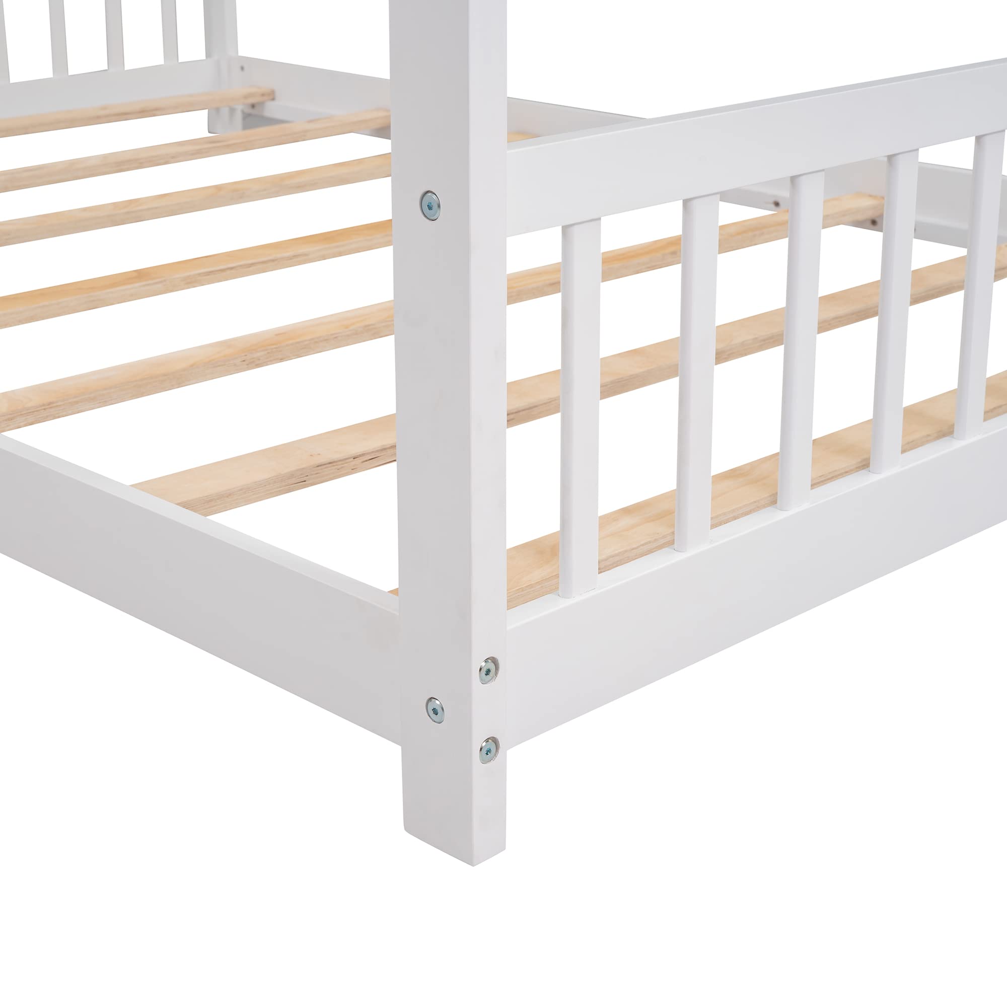 Full Size Kids House Bed - Wooden Playhouse Platform Bed with Headboard & Footboard for Boys & Girls - White - Perfect for Bedrooms, Playrooms & Kids' Sleepovers