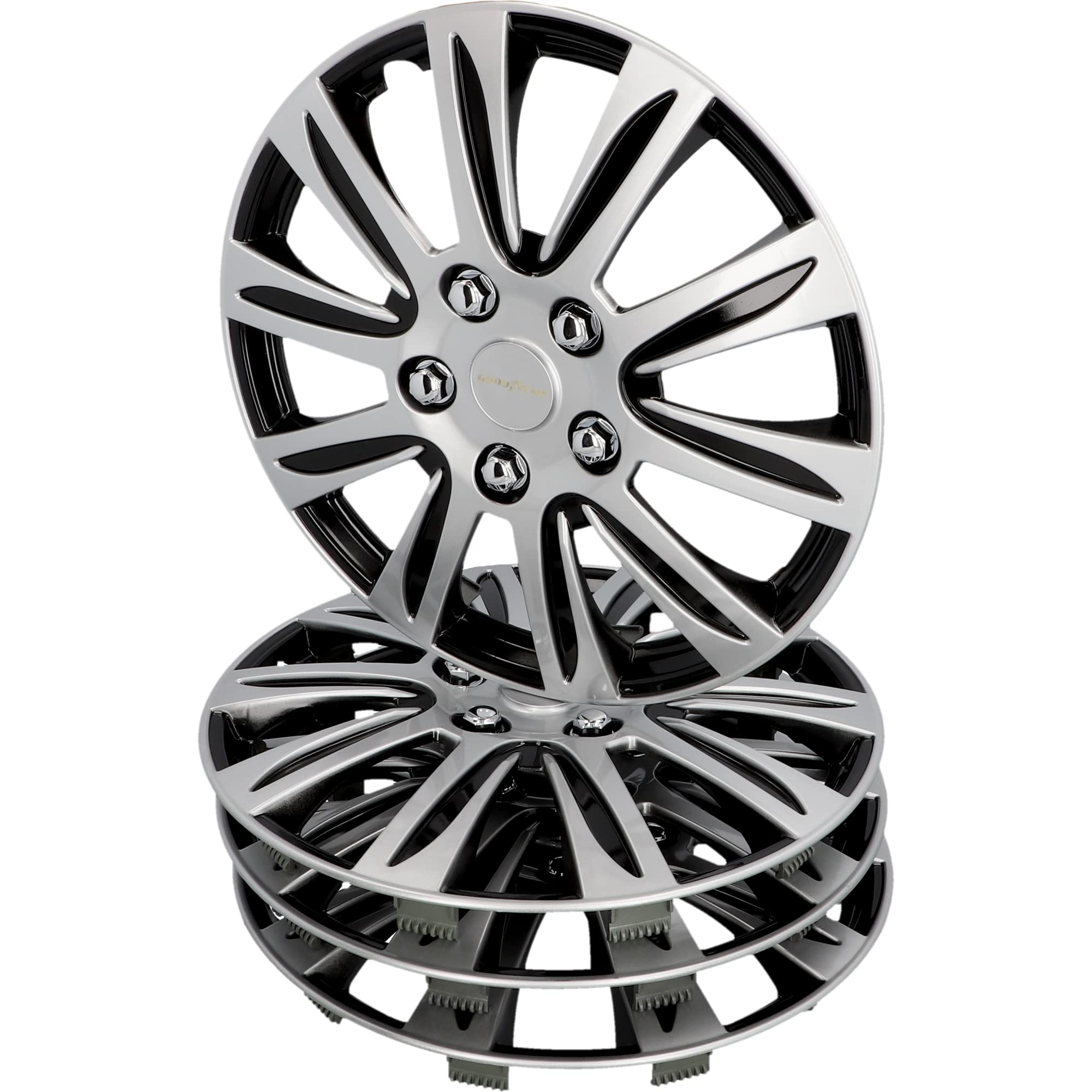 Cartrend 10627 Laredo 15-Inch Wheel Covers - Set of 4 (38.1cm) Black & Silver Hub Caps for Cars, SUVs & Trucks - Enhance Your Vehicle's Style & Protection for Daily Commute & Road Trips