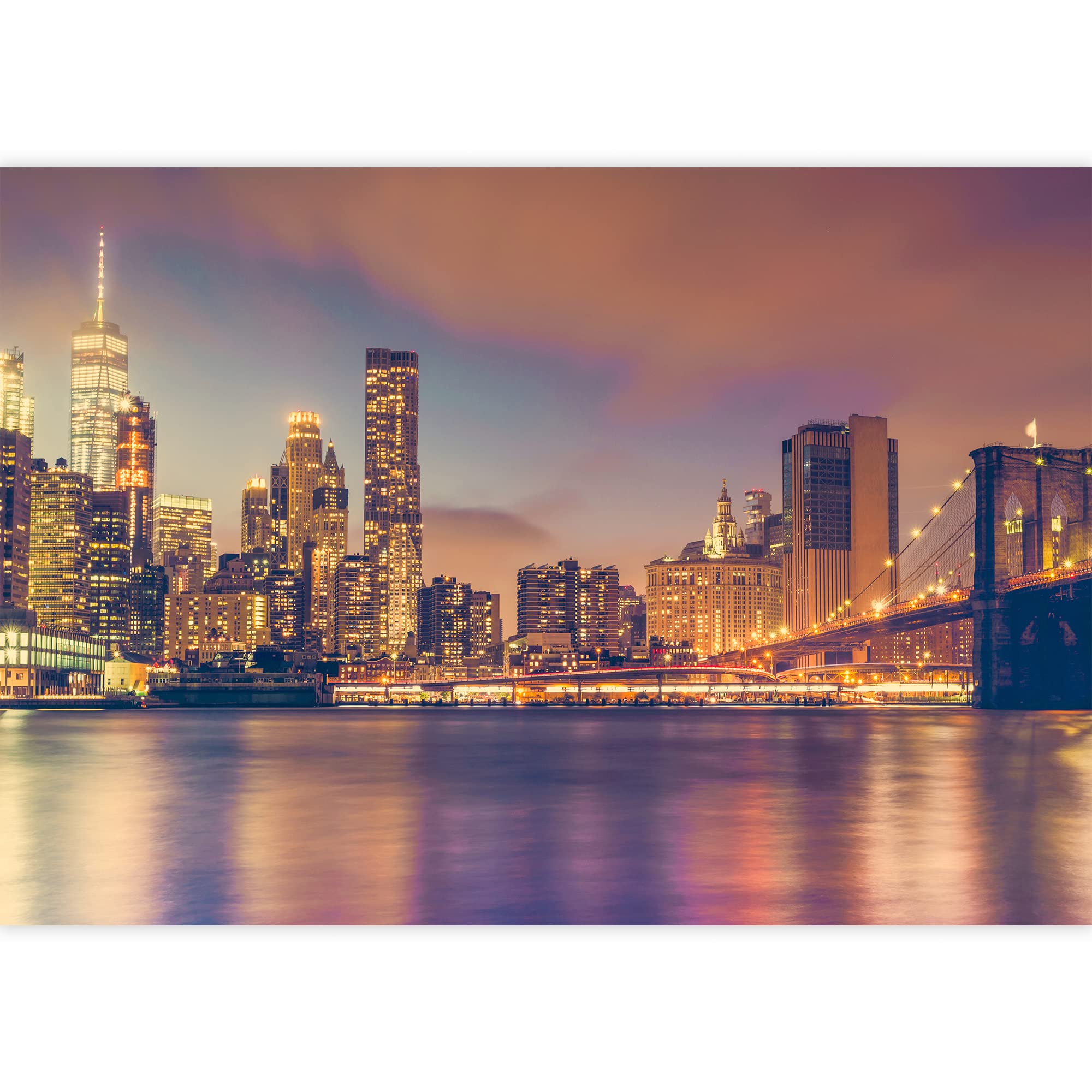 Wall26 Removable Wall Sticker - Pastel New York City Neon Lights Mural, 100x144 inches, Realistic Urban Landscape Photography for Living Room, Bedroom & Office Decor | Perfect for Home, Apartment & Commercial Spaces