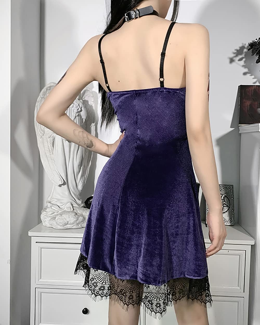 TSMNZMU Gothic Black Velvet Bodycon Dress for Women - Sexy Backless Lolita Aesthetic Summer Club Dress | Perfect for Night Out, Party, Cosplay & Casual Wear