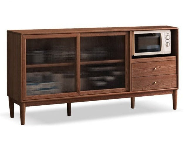 Solid Oak Wood Sideboard Buffet Cabinet - Multi-Functional Storage for Dining Room, Living Room & Entryway - Rustic Farmhouse Style Furniture for Home Decor