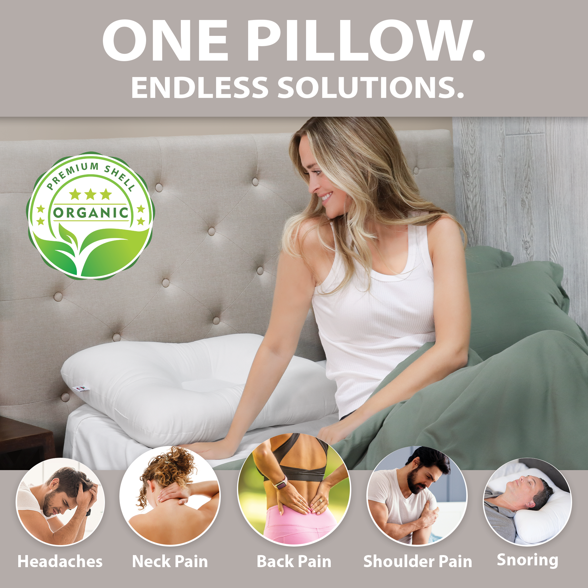 Tri Core Natural Cervical Support Pillow with Premium Organic Cotton Shell - Orthopedic Neck Pain Relief Pillow for Side, Back & Stomach Sleepers - Perfect for Home, Office & Travel Use