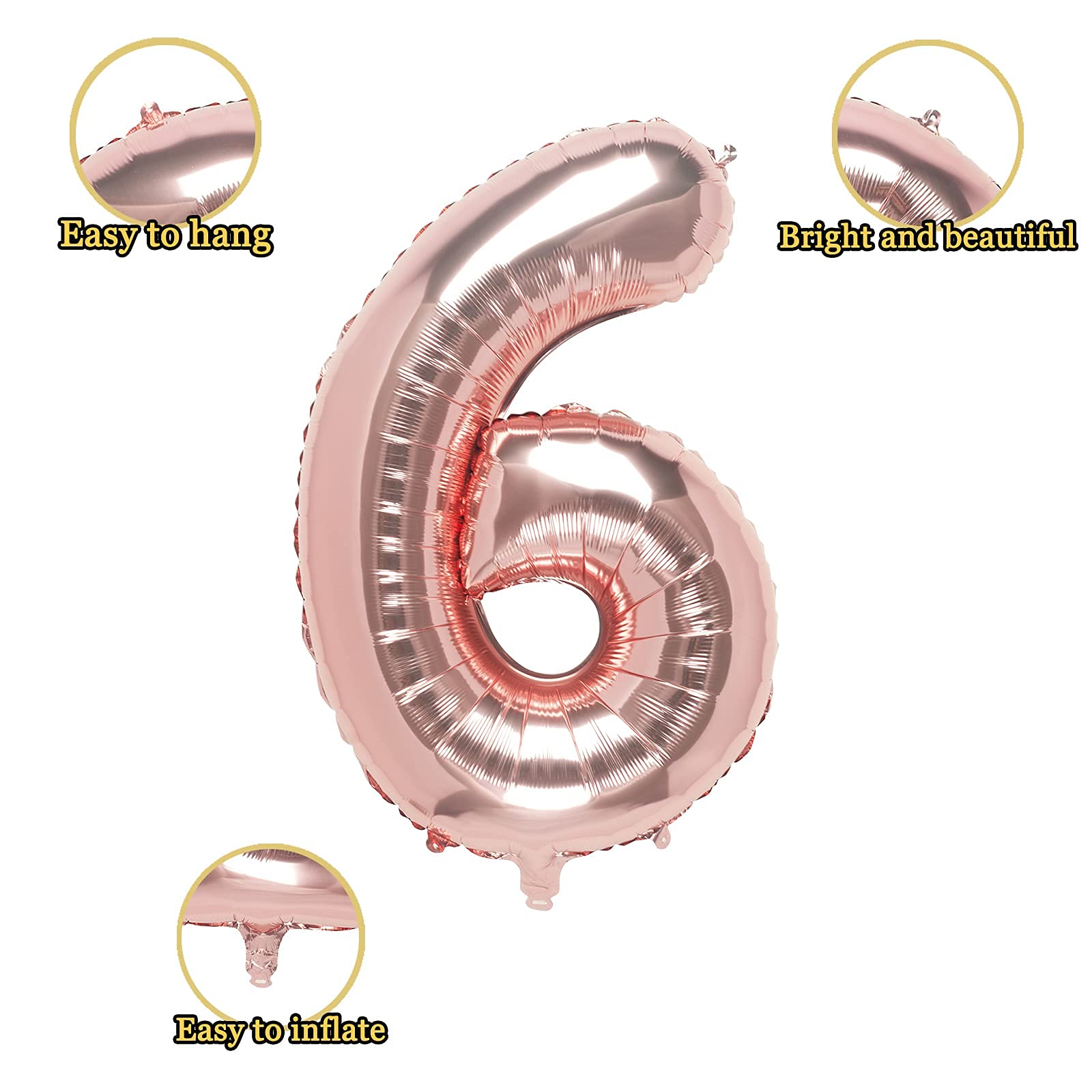 32 Inch Rose Gold Number 6 Foil Balloon - Large Metallic Birthday Party Decorations for Anniversary, Graduation, Baby Shower & Wedding Celebrations - Perfect for Photo Backdrops & Event Styling