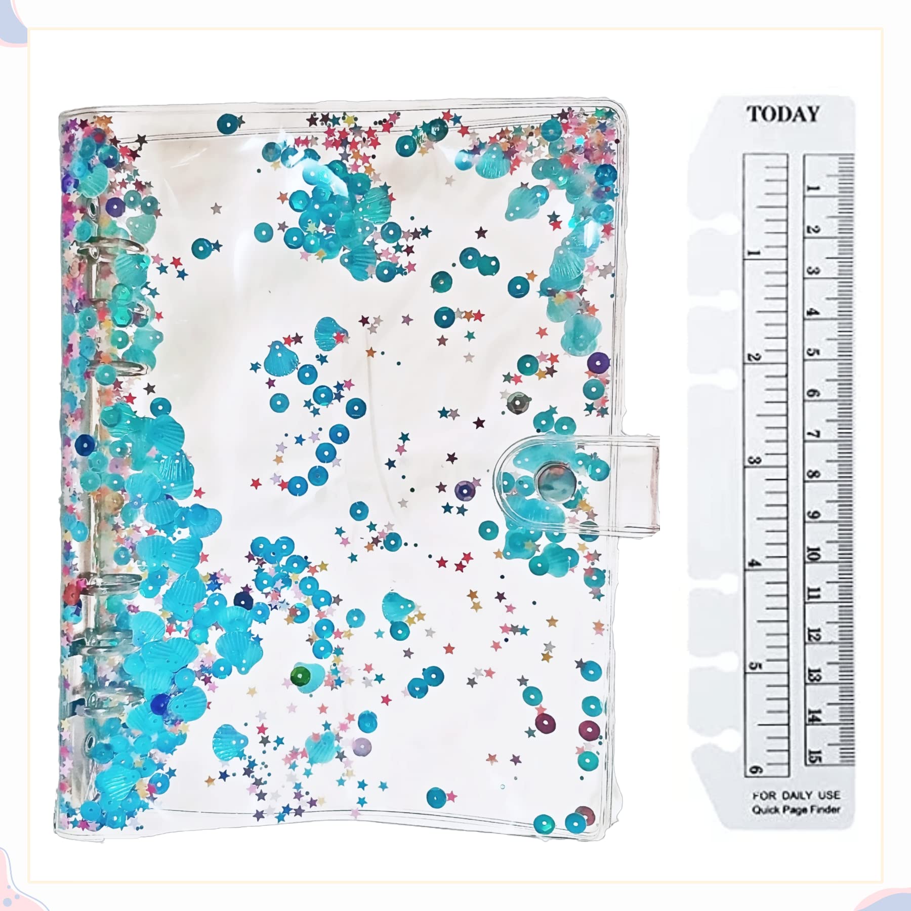 JINGEVIIP A6 Binder Cover with Detachable Ruler - Includes 10 Clear Envelopes & Waterproof Sticker Labels (Blue A5 Cover) - Perfect for School, Office & Home Organization