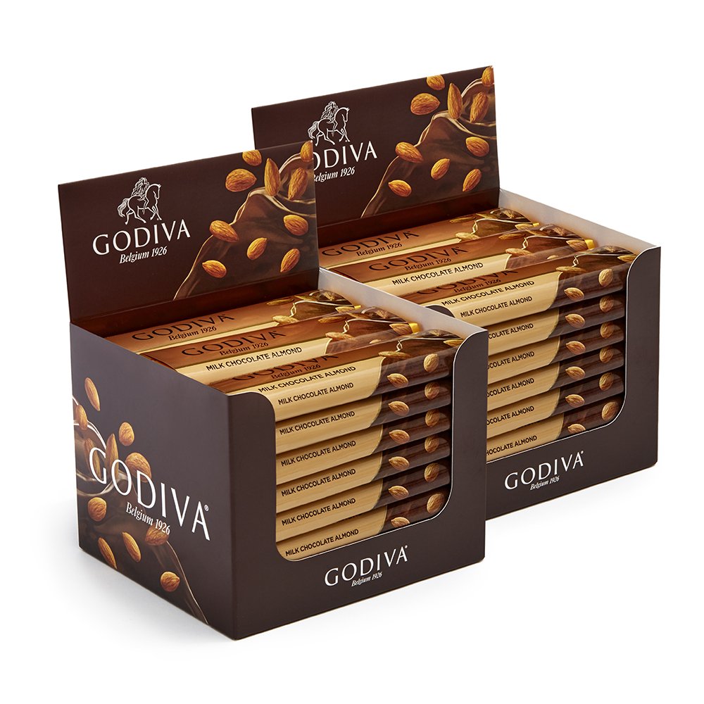 Godiva Chocolatier Small Milk Chocolate with Almond Bars - 48 Pack | Premium Belgian Chocolate Gifts | Perfect for Holidays, Corporate Events & Sweet Treats at Home