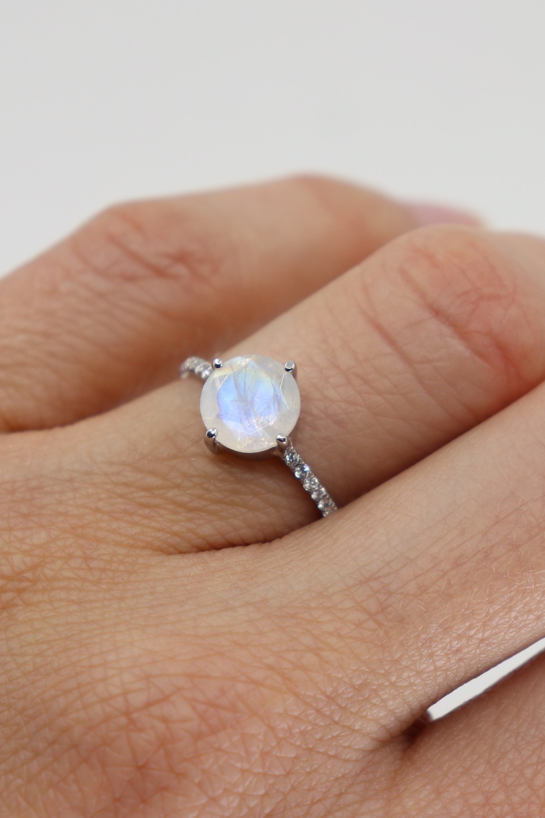 14K White Gold Moonstone Solitaire Ring for Women - Elegant & Dainty Engagement, Wedding, or Promise Ring - Perfect for Special Occasions & Everyday Wear
