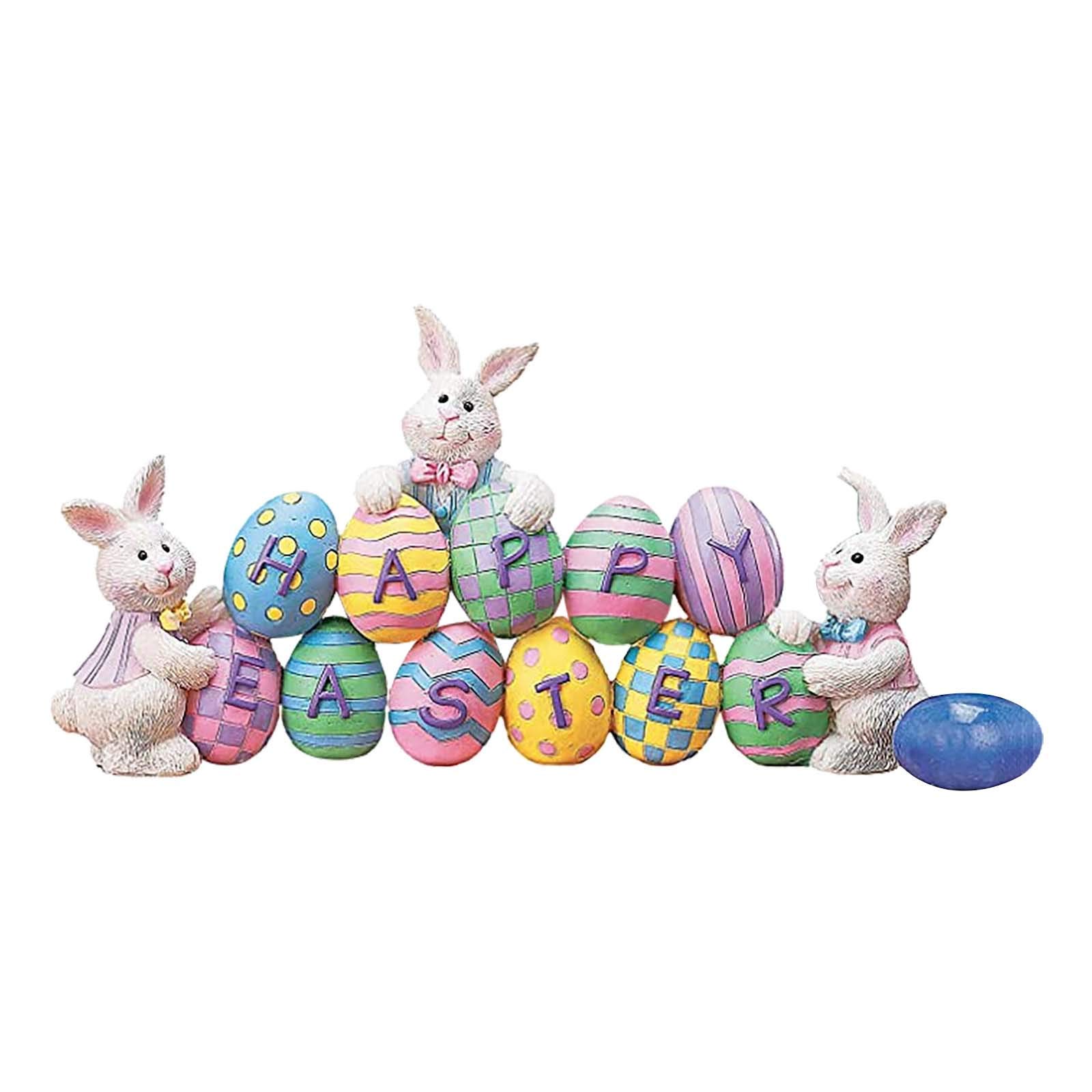 Easter Bunny Eggs Table Topper Decor Set - 3 Piece Hanging Easter Tree Ornaments with Farmhouse Style Bunny & Egg Centerpiece - Spring Holiday Home Decor for Dining Table, Mantel, or Easter Party Display