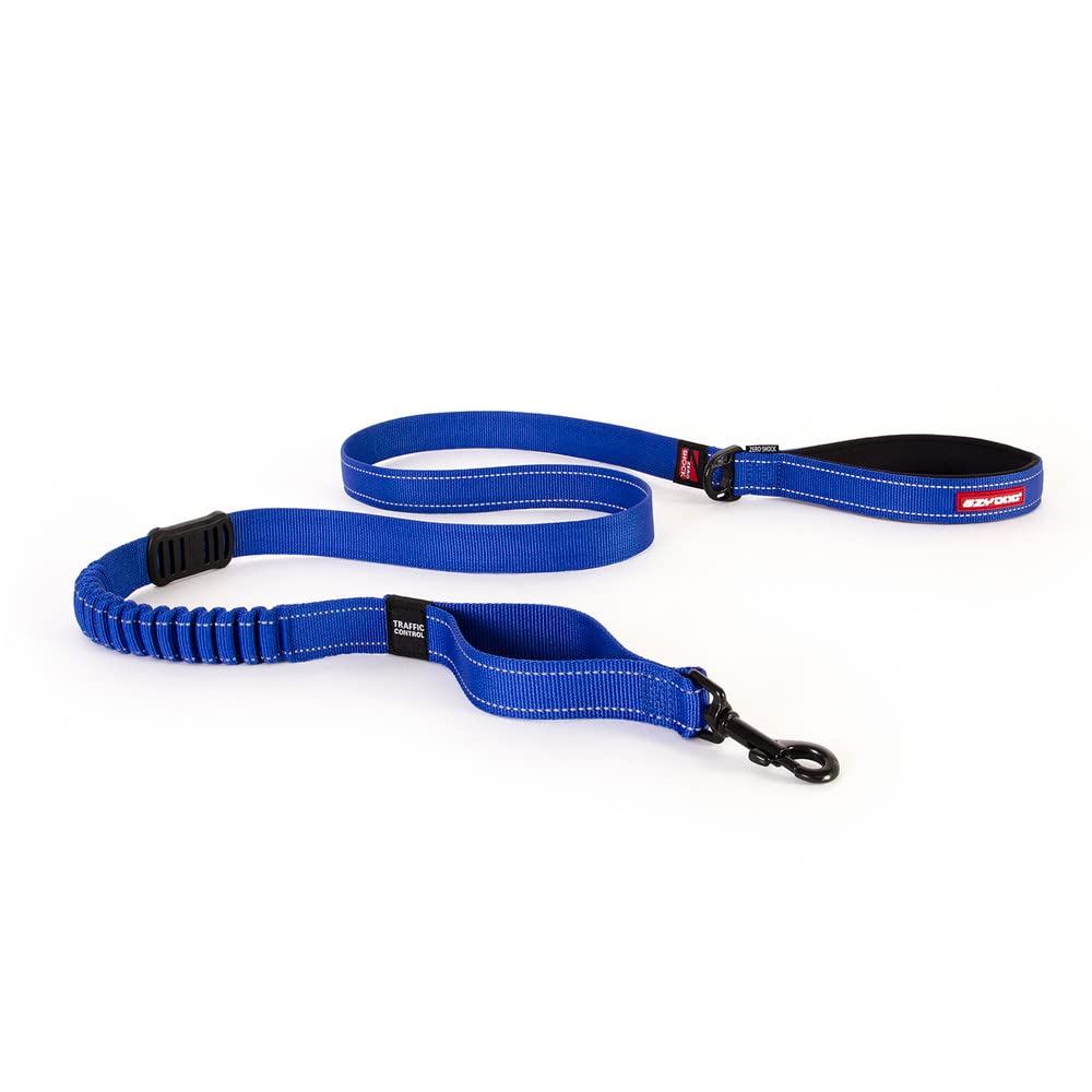 EzyDog Zero Shock Dog Leash - Durable Shock Absorbing Bungee Leash for Pulling Dogs - Dual Handle & Reflective Safety Leash for Large, Medium, Small Dogs (72-Inch, Blue) - Perfect for Walking, Running & Training Excitable Dogs
