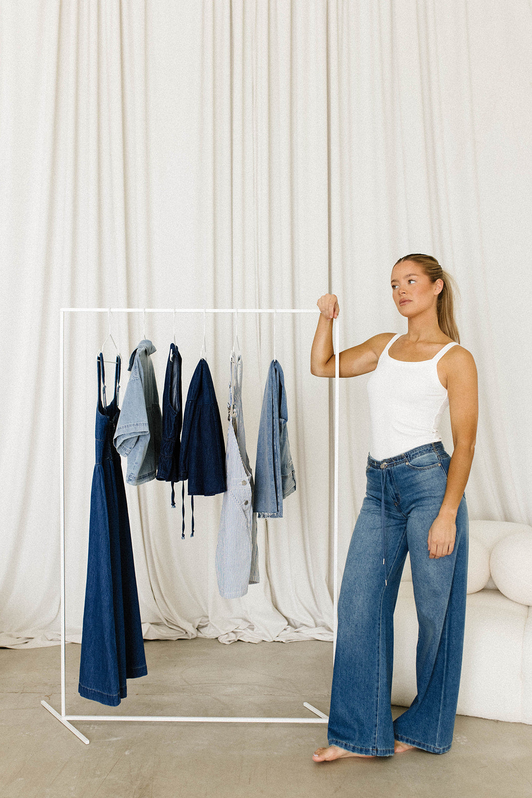 Stylish Baltic Jade Drawstring Wide Leg Jeans for Women - Comfortable High Waist Loose Fit Pants for Casual Outings & Boho Fashion