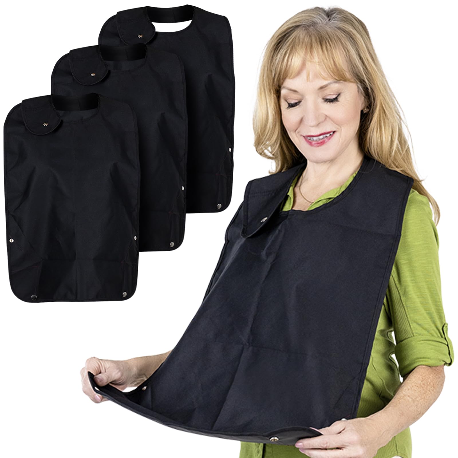Vive Adult Bibs for Women & Men (3 Pack) - Reusable Washable Bibs for Elderly & Adults - Large Waterproof Clothing Protectors with Crumb Pocket - Perfect for Dining, Feeding, Mealtime & Dementia Care