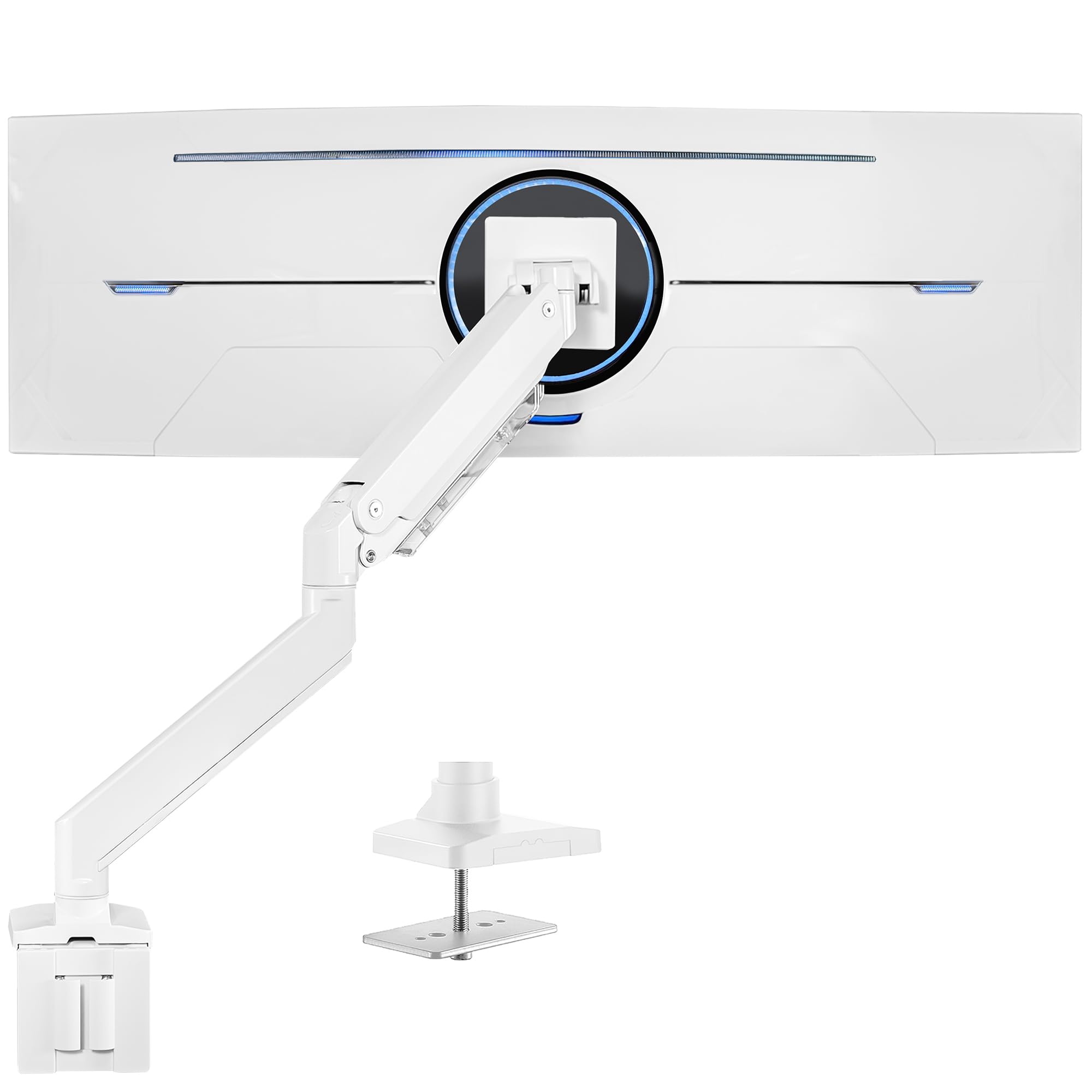 Premium Aluminum Heavy Duty Monitor Arm for Ultrawide Monitors up to 49 inches - Single Desk Mount Stand with Pneumatic Height Adjustment, Max VESA 100x100, Supports 15kg - White (STAND-V101G1W) - Perfect for Home Office, Gaming Setup, and Workspace Ergonomics