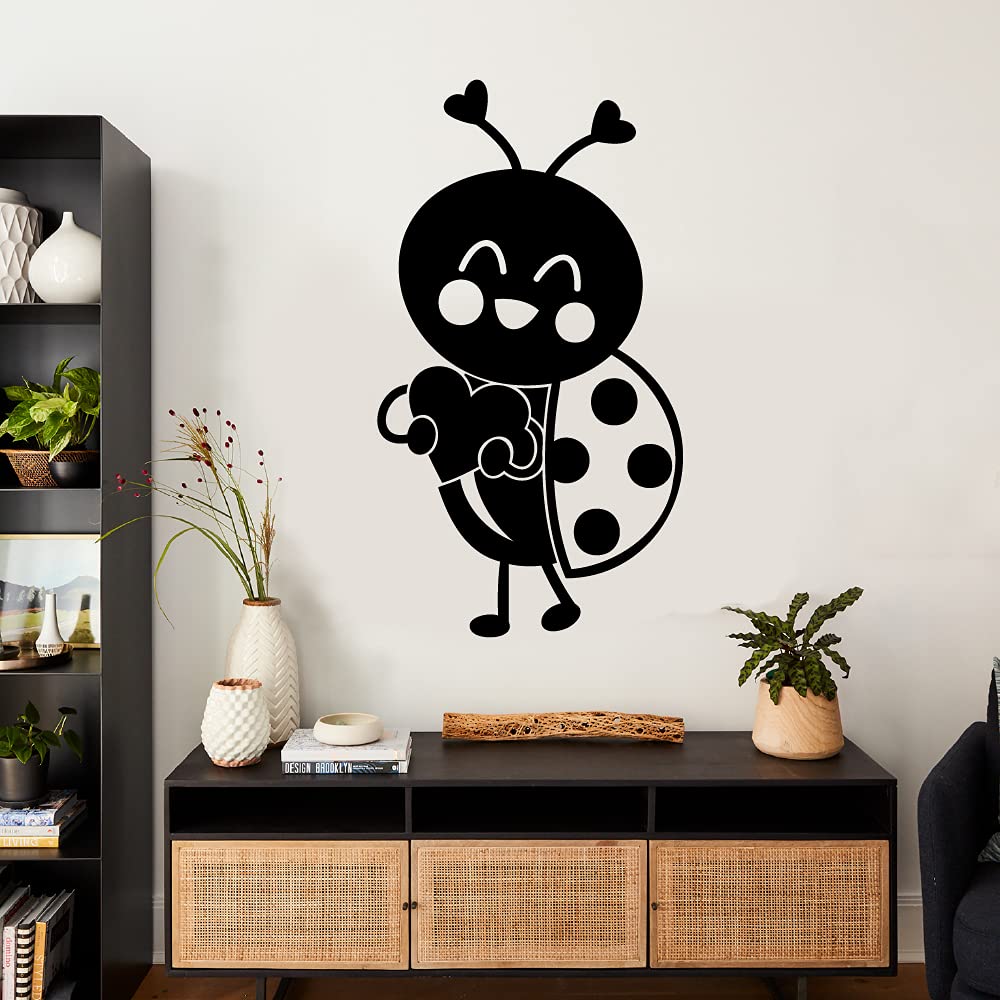 Cute Ladybug Heart Vinyl Wall Sticker - Lady Bug Insect Design for Kids Room, Nursery & Playroom Decor (10x6 inch) - Perfect for Bedroom, Kindergarten & Home Decoration