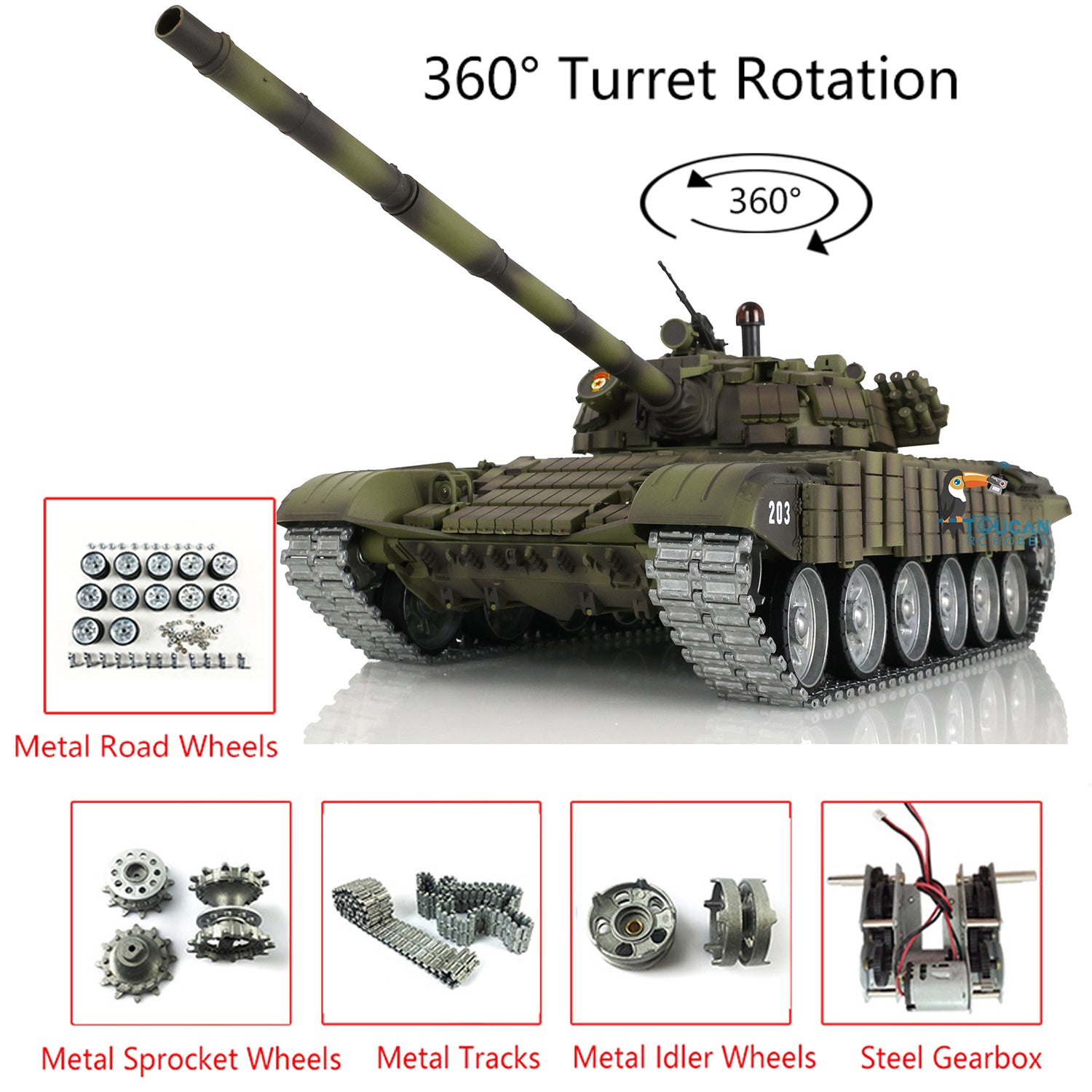 Henglong 1/16 Scale T72 RC Battle Tank - RTR with TK7.0 Receiver, Metal Tracks & Road Wheels | Customizable Edition for Military Enthusiasts | Perfect for Outdoor Battles & Collectors Display