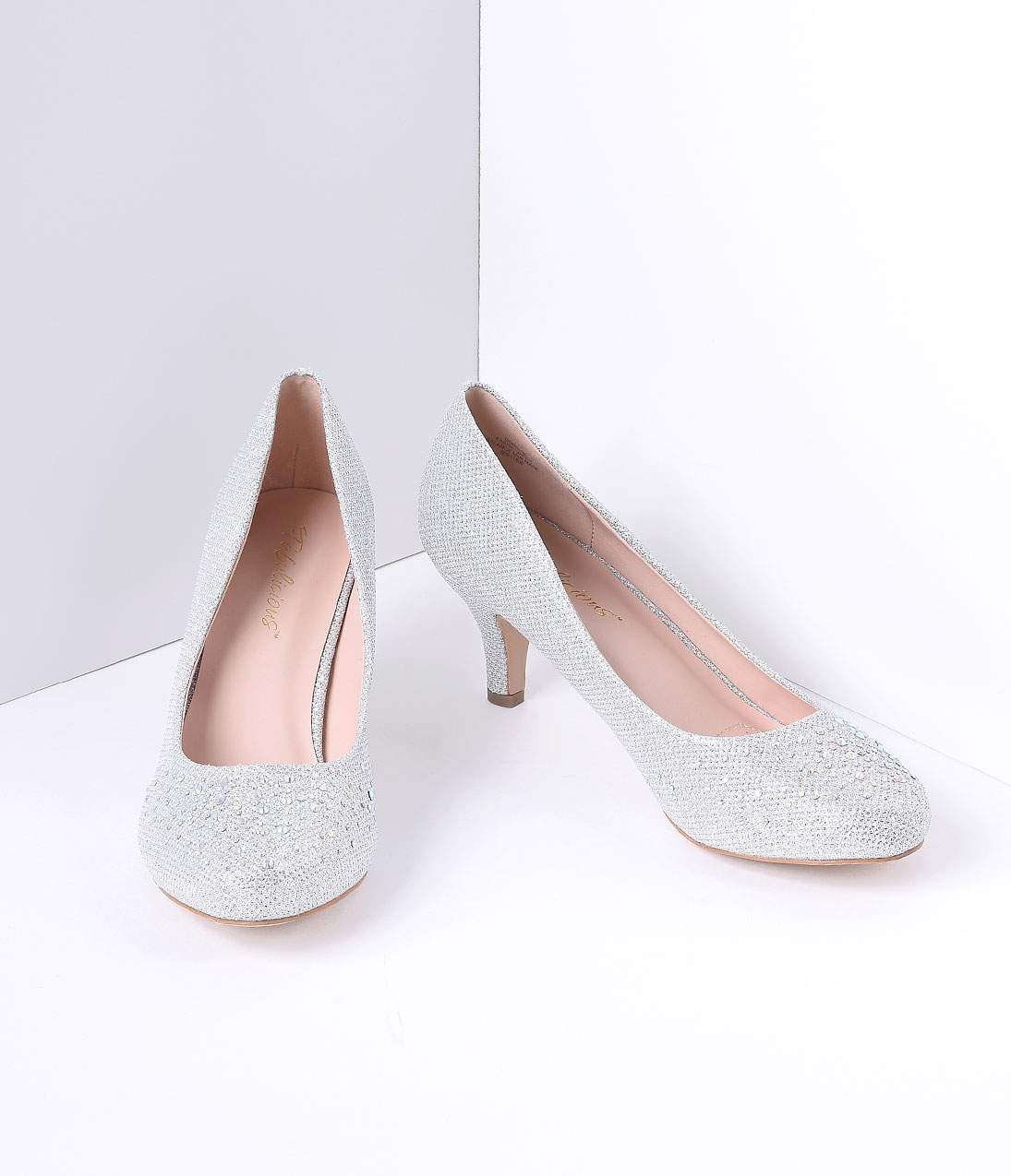 Silver Metallic Rhinestone Doris Kitten Heels - Elegant Women's Dress Shoes for Parties, Weddings & Special Occasions