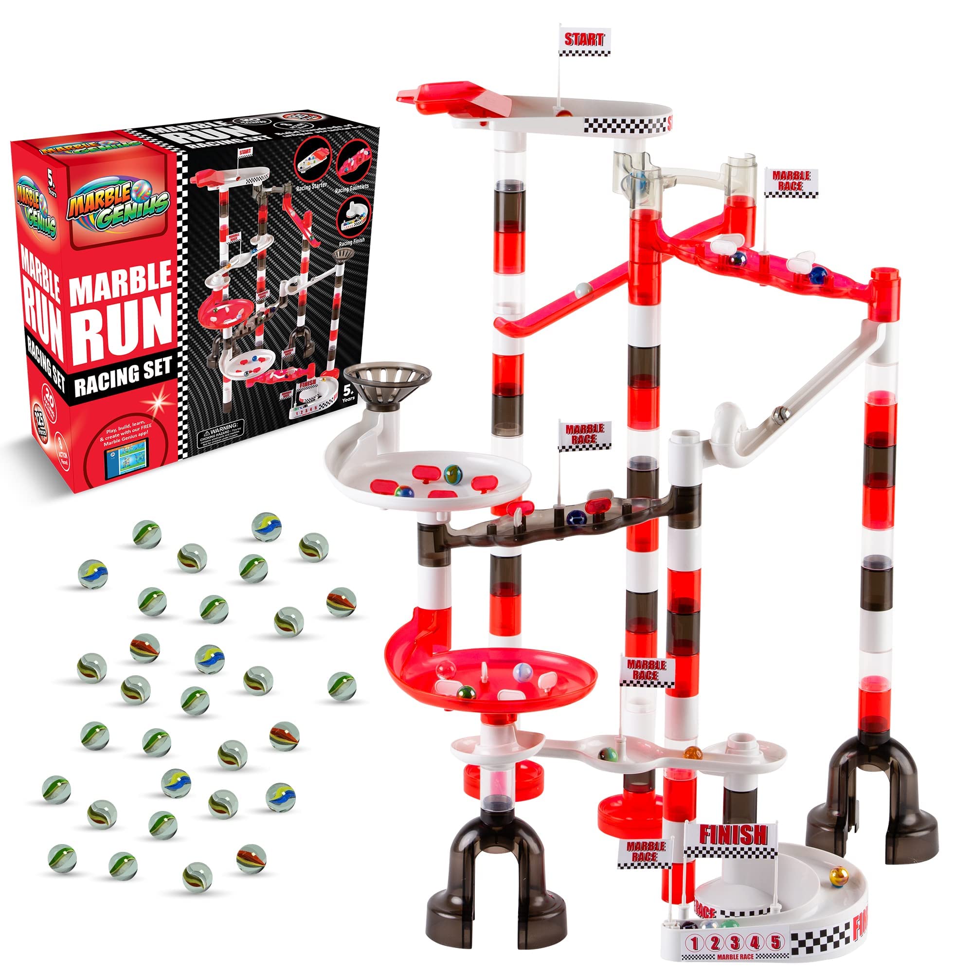 Marble Genius Marble Run Racing Set - 125-Piece STEM Building Toy for Kids | Educational Marble Maze Tower & Race Track Game | Creative Learning Gift for Boys & Girls | Perfect for Indoor Play, Birthday Parties & STEM Classroom Activities