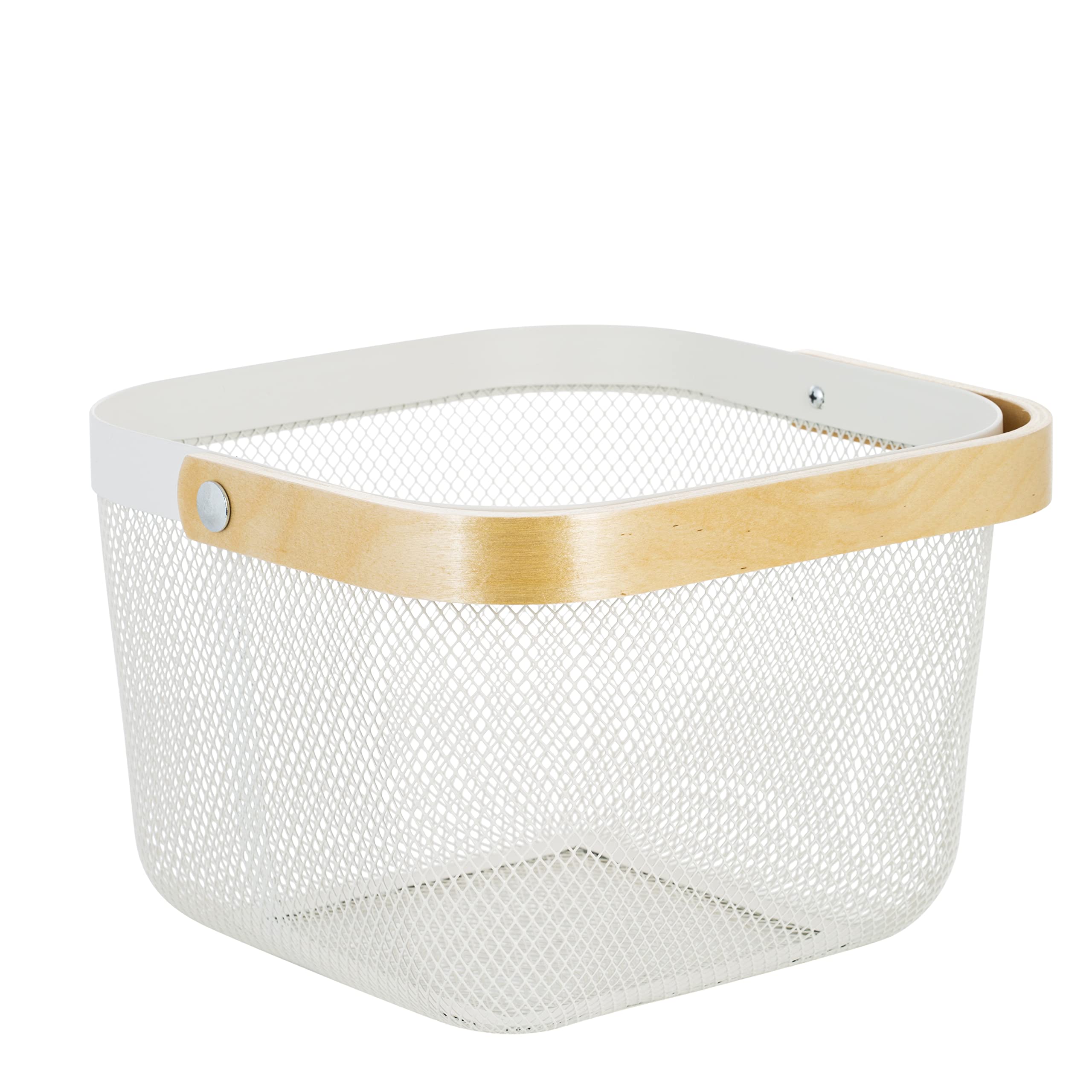 White Bamboo Handle Multi-Purpose Shower Caddy - Durable Grocery Basket for Bathroom, Kitchen & Shopping | Perfect for Organizing Toiletries, Produce & Household Items
