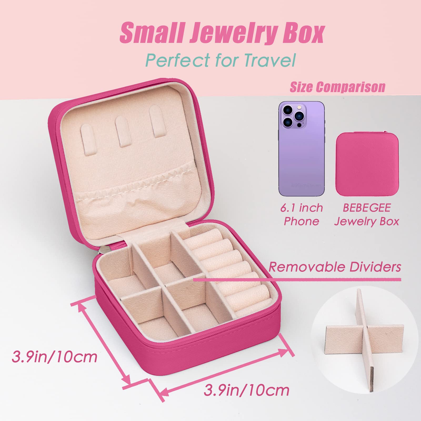 Portable Travel Jewelry Organizer Box for Women - Mini Jewelry Case for Rings, Necklaces & Earrings - Perfect Bridesmaid Gift & Travel Essential Accessory (1 PC Fuchsia) - Ideal for Vacations, Weddings & Daily Storage