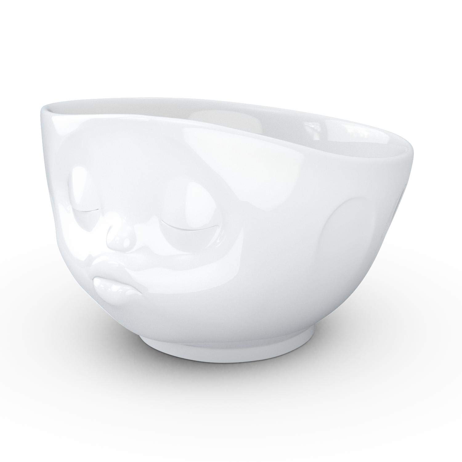 FIFTYEIGHT PRODUCTS Porcelain Cereal Bowl - 16oz White Kissing Face Design Soup Bowl for Breakfast, Cereal & Dessert | Elegant Dining & Gift Idea for Home Kitchen
