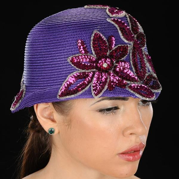 Elegant Purple Dress Hat with Sparkling Sequins & Flower Design for Women – Perfect for Weddings, Parties & Special Occasions