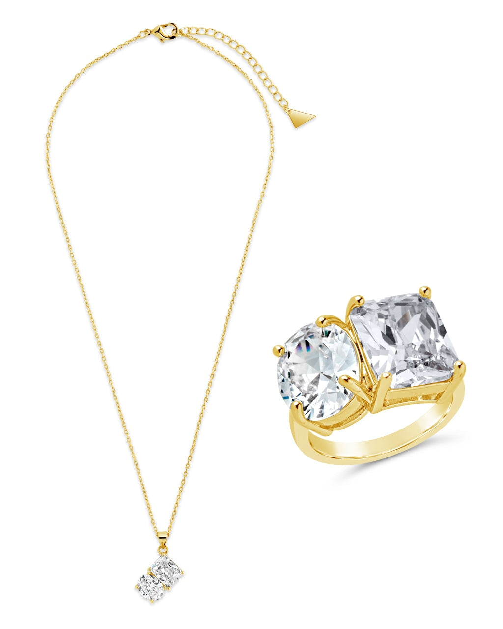 Elegant Marla CZ Toi et Moi Necklace & Cocktail Ring Set - Sterling Silver Bridal Jewelry for Women | Perfect for Weddings, Anniversaries & Special Occasions