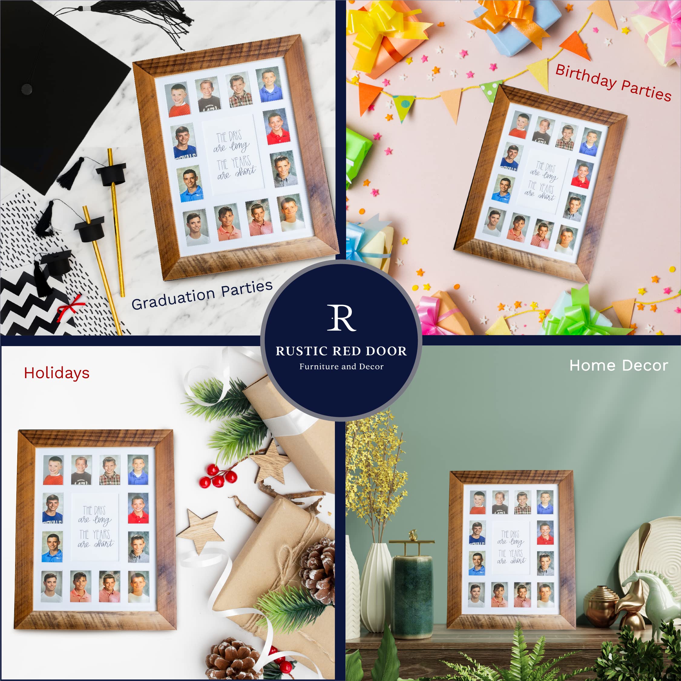 RRD School Years Photo Mat (12” x 16”) - Barnwood Frame Black Collage Picture Frame for K-12 School Pictures - Kindergarten to Graduation Memory Display with 13 Photo Spaces - Perfect for Classrooms, Home Décor & Graduation Gifts