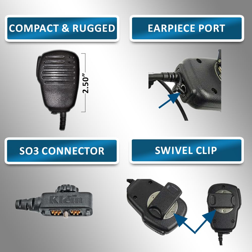 Klein Electronics Compact Rugged Mini Shoulder Microphone with PTT Button - Heavy Duty Coiled Cord & 3.5mm Earpiece Port - Compatible with Sonim XP5s/XP5plus/XP8/XP10 - Ideal for Construction, Security & Outdoor Communication