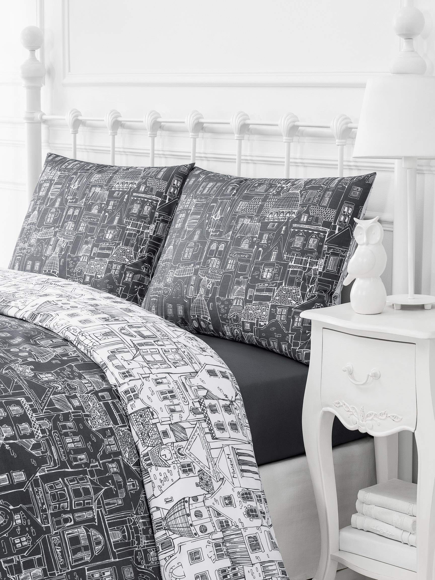 Premium 200 TC Cotton Sateen Duvet Cover Set for Kids - Single Size in Gray & White | Soft Bed Linen for Children's Room Decor & Comfortable Sleep