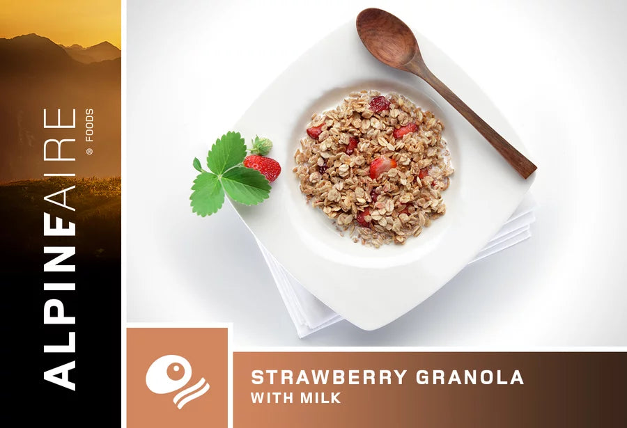 AlpineAire Strawberry Granola with Milk - Healthy Breakfast Cereal for Kids & Adults, Perfect for Camping, Hiking and On-the-Go Snacking