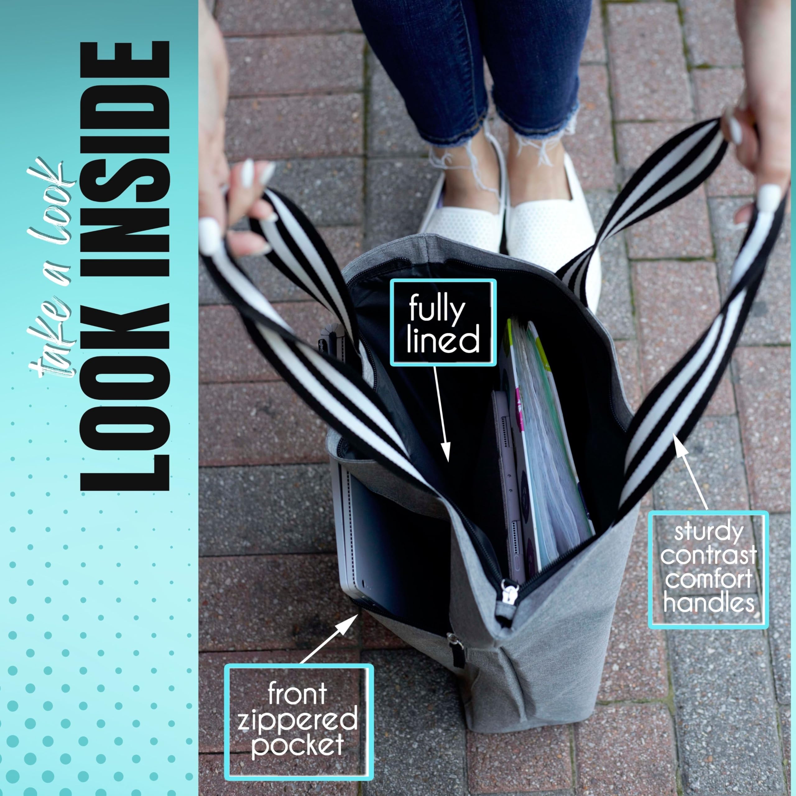 Sturdy Canvas Tote Bag for Grandma with Zipper & Pocket - Perfect for Shopping & Daily Use