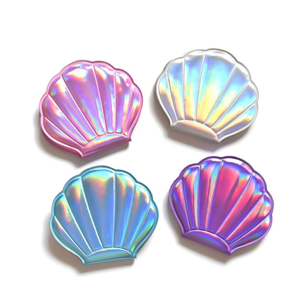 4-Piece Shell Shaped Compact Makeup Mirror Set - Double Sided Folding Pocket Mirror with Magnification for Travel, Purse & Vanity | Perfect for On-the-Go Touch Ups & Home Makeup Application