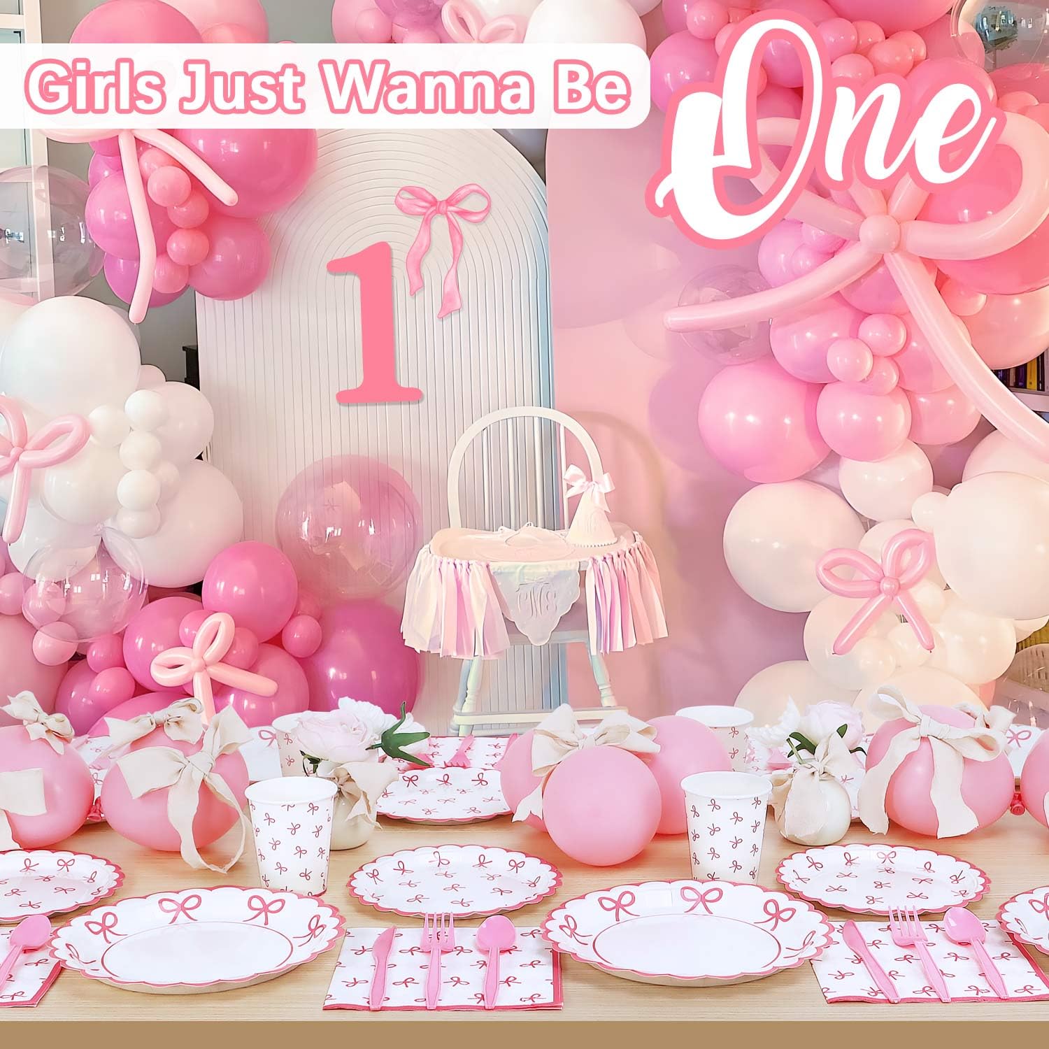 175Pcs Pink Bow Birthday Party Decorations Set - Plates, Napkins, Cups & Cutlery for 25 Guests | Coquette Theme Girls Birthday Supplies | Perfect for Princess Themed Parties, Baby Showers & Bridal Showers