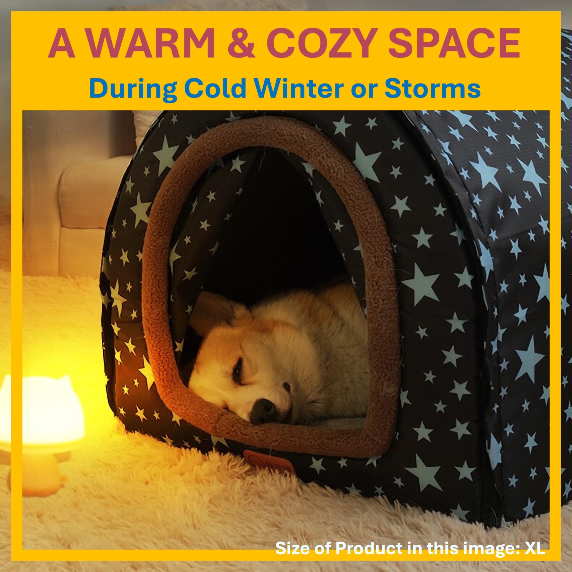 2 in 1 Extra Large Convertible Pet Winter House & Dog Bed with Warm Cushion Mat - Indoor/Outdoor Portable Dog Kennel with Removable Washable Cover (3XL Starry Sky) - Perfect for Cold Weather & Cozy Home Pet Shelter