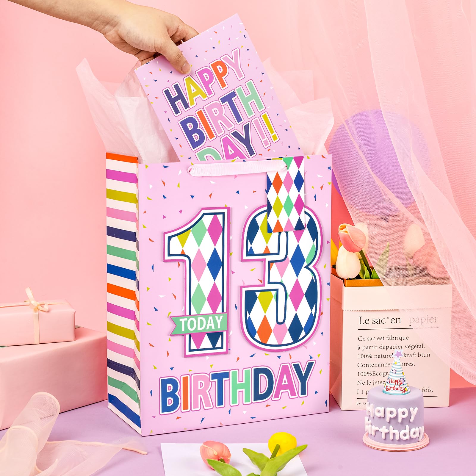 Pink Birthday Gift Bag with Card for Girls - Party Favors & Gifts