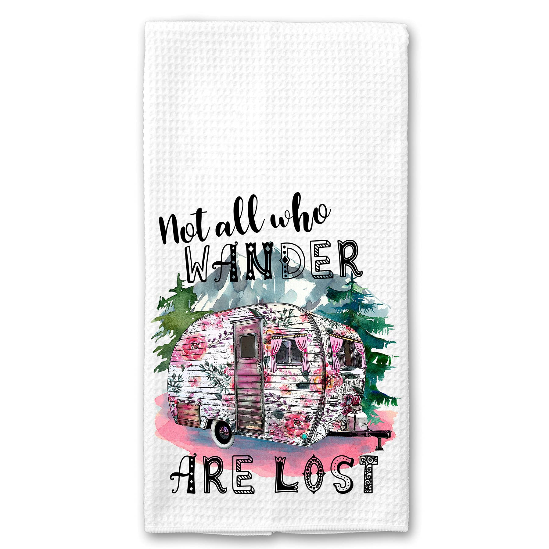 Premium Microfiber Waffle Weave Kitchen Towels - Absorbent & Quick Drying - Perfect for Camping, Home & Housewarming Gifts - Set of 2 (Not All Who Wander Are Lost Design)