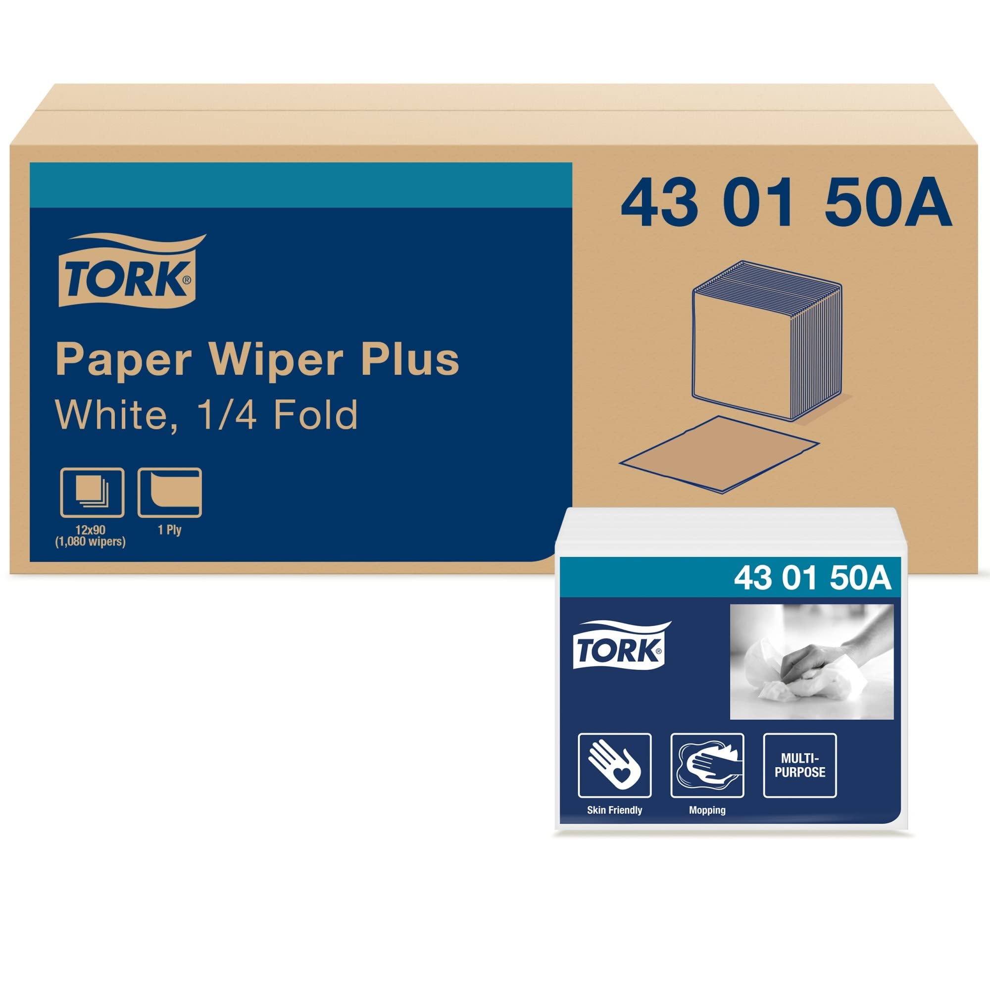 Tork Paper Wiper Plus White Self Dispensing Roll - 1/4 Fold Commercial Paper Towels (430150A) for Kitchen, Restaurants & Office Cleaning