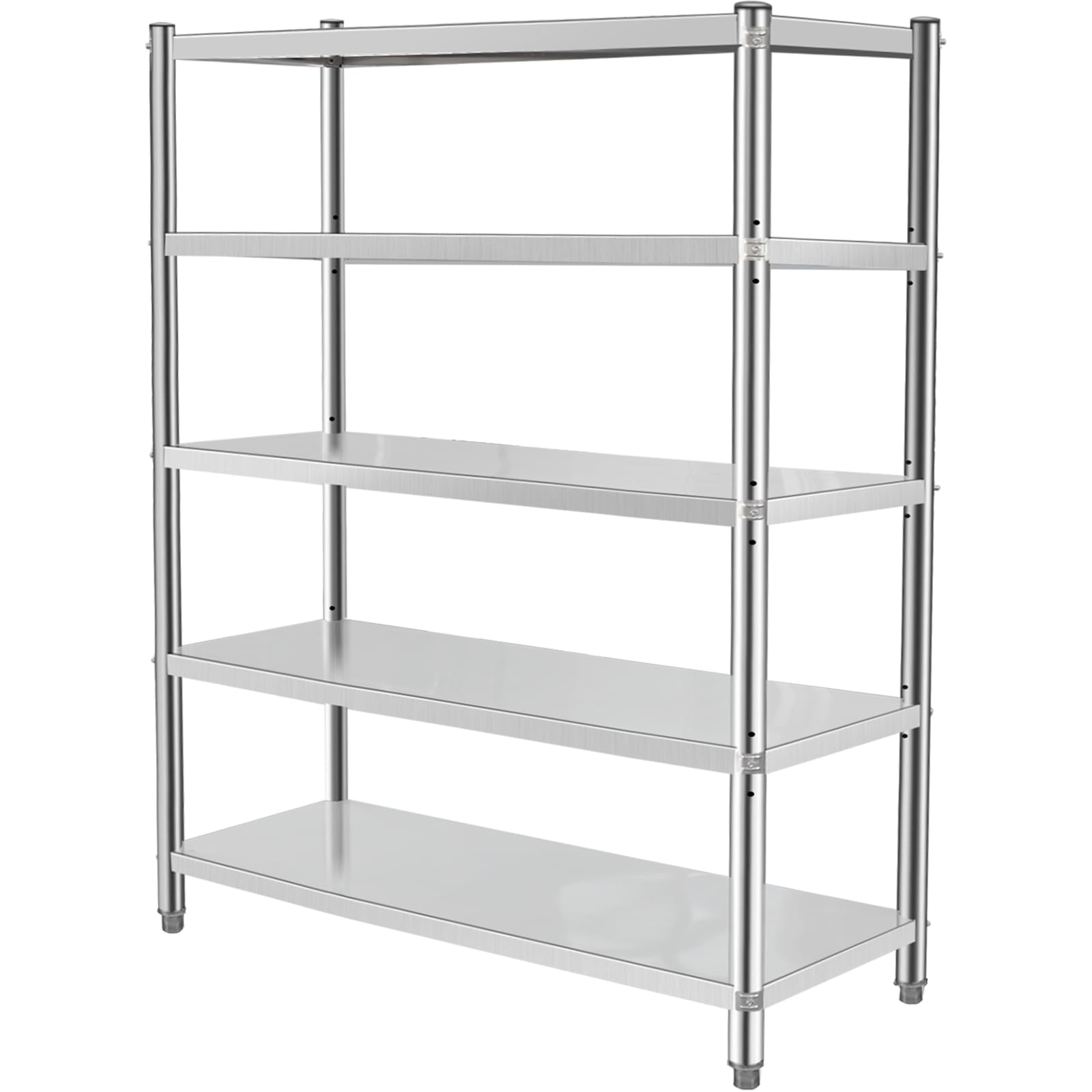 5-Tier Stainless Steel Shelving Unit 60x18x70 Inches - Adjustable Storage Rack for Kitchen, Commercial & Office Use - Heavy Duty Metal Shelves for Pantry, Warehouse, Garage Organization