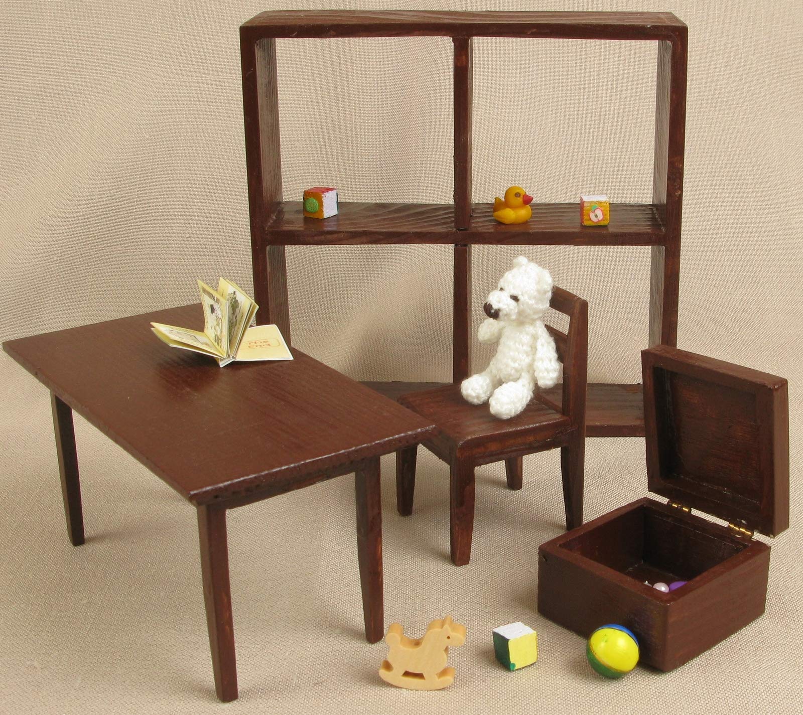 Miniature Wooden Doll Furniture Set - Brown Playroom Chair for 1:6 Scale 12
